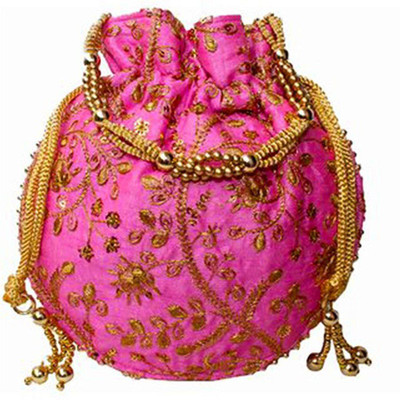 

Dms Retail Embroidered Silk Potli Bag Potli(Pink)