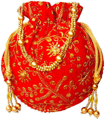

Dms Retail Embroidered Silk Potli Bag Potli(Red)