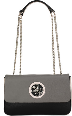 Guess Women Casual Black, Grey PU Sling Bag