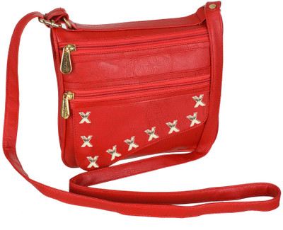 

Leather Land Women Evening/Party, Casual Red Leatherette Sling Bag