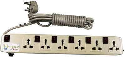 

Gadget-Wagon Gadget-Wagon 6 way plus socket spike buster | LED indicator|Multicountry Input Universal| Heavy Duty|6 Amps 240V| 1500W Max power (5 meters Cord Length) 6 Socket Surge Protector(White, Grey)