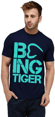 Aseria Printed, Typography Men Round Neck Dark Blue T-Shirt