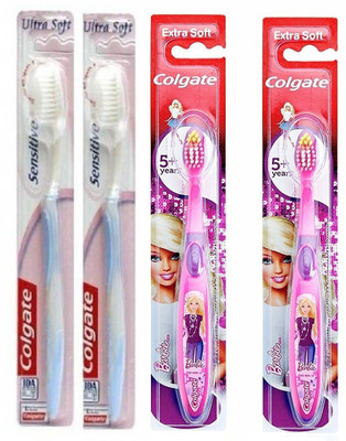 

Colgate Sensitive Superior Soft And Kids Barbie Gentle Cleaning Toothbrushes Complete combo Pack Ultra Soft Toothbrush(Pack of 4)