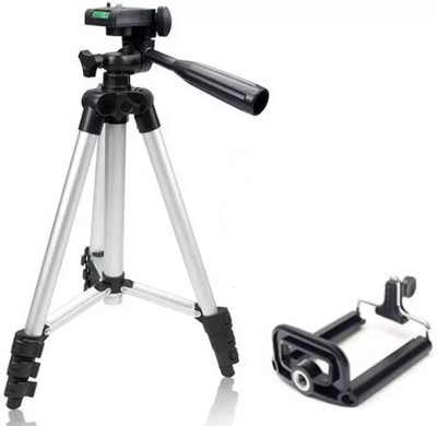 

BUY SURETY Adjustable Portable Lightweight Camera Stand Tripod-3110 With Three-Dimensional Head & Quick Release Plate For Digital Camera Video Cameras and mobile clip holder for Mobiles Smartphones Tripod(Silver & Black, Supports Up to 1500)