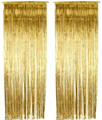 

Urvi Creations Tinsel Metallic Golden Foil Fringe Curtains