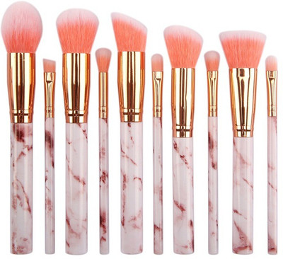 

J 10pcs Marble Handle Eye Shadow Highlighter Foundation Brushes Makeup Tools Pink(Pack of 10)