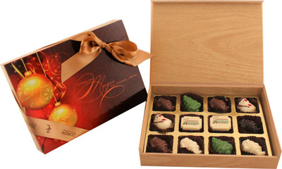 

Zoroy Luxury Chocolate Christmas special wood box of 12 chocolates Fudges(120 g)