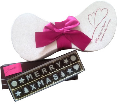 

Swankit's Merry Christmas Message Box with Bow Shape Homemade Chocolate Box Crackles(200 g)