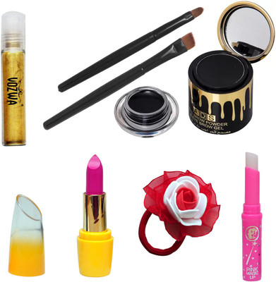 

Vozwa Golden Roll on Shimmer Powder, Gel eyeliner, lipstick, Pink Lips Magic and Band(Set of 5)