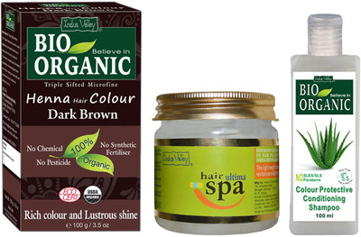 

Indus Valley Bio Organic Dark Brown Henna Hair Color with Hair Ultima Spa and Colour Protection Shampoo Combo Kit(Set of 3)