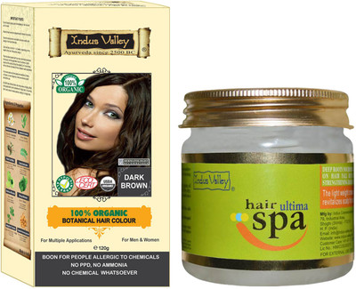 

Indus Valley 100% Organic Botanical Dark Brown Semi-permanent Hair Color with Hair Ultima Spa Combo Pack(Set of 2)