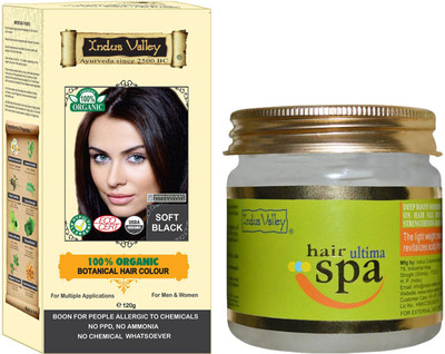 

Indus Valley 100% Organic Botanical Soft Black PPD free Hair Color with Hair Ultima Spa Combo Pack(Set of 2)