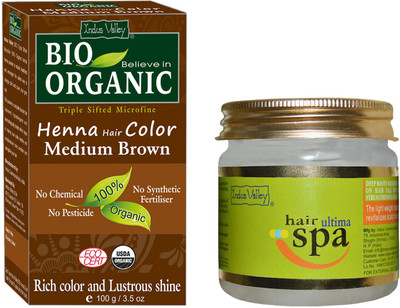 

Indus Valley Bio Organic Medium Brown Henna Hair Color with Hair Ultima Spa Combo Kit(Set of 2)