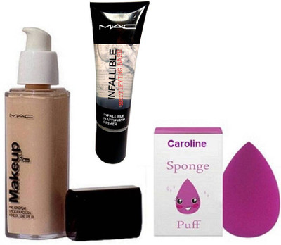 

caroline Sponge Puff, Makeup Pro LongWear Foundation & Mattifying Base Primer(Set of 3)