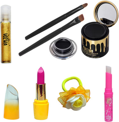 

Vozwa Golden Roll on Shimmer Powder, Gel eyeliner, lipstick, Pink Lips Magic and Band(Set of 5)