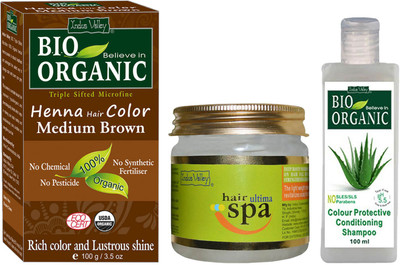 

Indus Valley Bio Organic Medium Brown Henna Hair Color with Hair Ultima Spa and Colour Protection Shampoo Combo Kit(Set of 3)