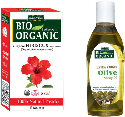 

Indus Valley Organic Hibiscus Powder and Olive Oil for Extra Soft HairS- Set of 2(Set of 2)