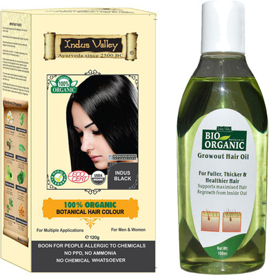 

Indus Valley 100% Organic Botanical Indus Black No Ammonia Hair Color with Hair Regrowth Oil Combo Kit(Set of 2)