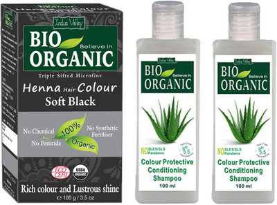 

Indus Valley Bio Organic Soft Black Henna Hair Color with 2 Set of Colour Protection Shampoo Combo Pack(Set of 3)
