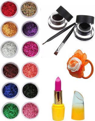 

Vozwa Colourful Sparkles Nail Art Glitter Powder 12 Pcs, Music Flower Gel Eyeliner, Lipstick and Band(Set of 15)
