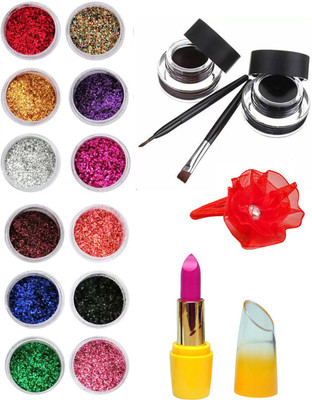 

Vozwa Colourful Sparkles Nail Art Glitter Powder 12 Pcs, Music Flower Gel Eyeliner, Lipstick and Band(Set of 15)