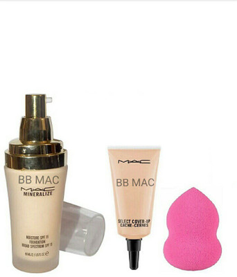

BB MAC mineralize moisture spf 15 foundation, select cover up cache cernes & sponge puff. (combo set of 3)(Set of 3)