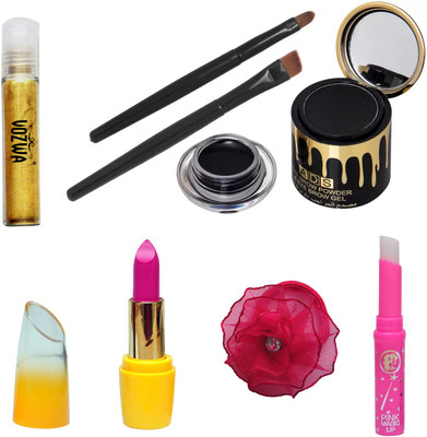 

Vozwa Golden Roll on Shimmer Powder, Gel eyeliner, lipstick, Pink Lips Magic and Band(Set of 5)