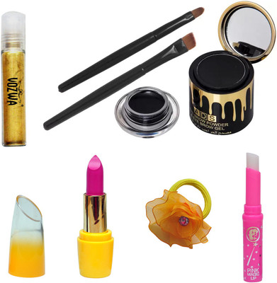 

Vozwa Golden Roll on Shimmer Powder, Gel eyeliner, lipstick, Pink Lips Magic and Band(Set of 5)