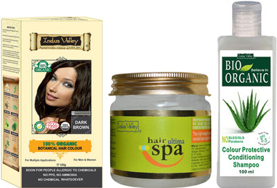 

Indus Valley 100% Organic Botanical Dark Brown Gentle Hair Color with Hair Ultima Spa and Colour Protection Shampoo Combo Pack(Set of 3)