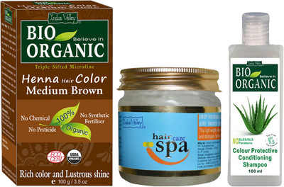 

Indus Valley Bio Organic Medium Brown Henna Hair Color with Hair Eaze Spa and Colour Protection Shampoo Combo Kit(Set of 3)