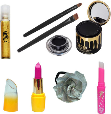 

Vozwa Golden Roll on Shimmer Powder, Gel eyeliner, lipstick, Pink Lips Magic and Band(Set of 5)
