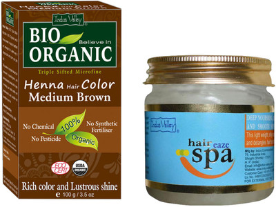 

Indus Valley Bio Organic Medium Brown Henna Hair Color with Hair Eaze Spa Combo Kit(Set of 2)