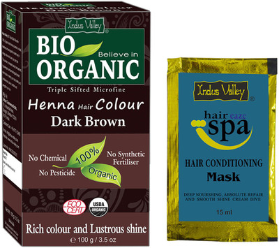 

Indus Valley Bio Organic Dark Brown Henna Hair Color with Free Hair Spa Sachet(Set of 2)