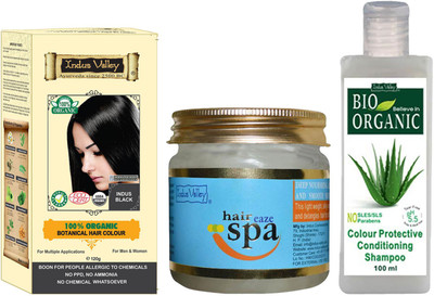

Indus Valley 100% Organic Botanical Indus Black Herbal Hair Color with Hair Eaze Spa and Colour Protection Shampoo Combo Pack(Set of 3)
