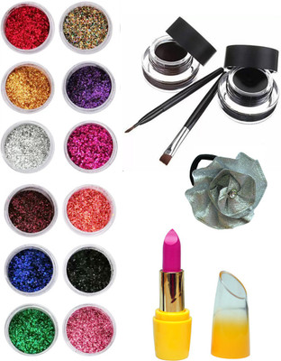 

Vozwa Colourful Sparkles Nail Art Glitter Powder 12 Pcs, Music Flower Gel Eyeliner, Lipstick and Band(Set of 15)