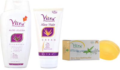 

Vitro Naturals Combo Pack Of Aloe Jojoba Shampoo 200 ml,Hair Conditioner, Bathing Bar(Set of 3)