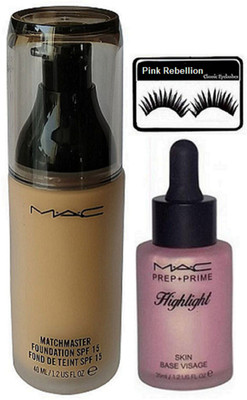 

Pink rebellion Eyelashes & Match master Foundation With Skin Base Visage Highlight(Set of 3)