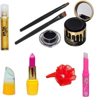 

Vozwa Golden Roll on Shimmer Powder, Gel eyeliner, lipstick, Pink Lips Magic and Band(Set of 5)