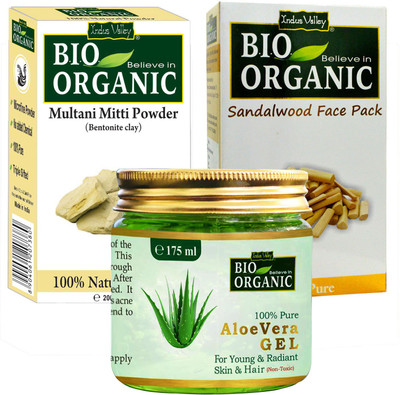 

Indus Valley Pure Aloe vera Gel and Herbal Sandalwood Face Pack and Natural Multani Mitti Combo Pack(Set of 3)