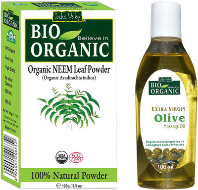 

Indus Valley Bio Organic Neem Powder and Extra Virgin Olive Oil For perfect Glowing Skin-Set of 2(Set of 2)
