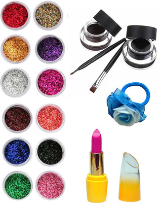 

Vozwa Colourful Sparkles Nail Art Glitter Powder 12 Pcs, Music Flower Gel Eyeliner, Lipstick and Band(Set of 15)