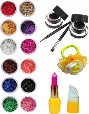 

Vozwa Colourful Sparkles Nail Art Glitter Powder 12 Pcs, Music Flower Gel Eyeliner, Lipstick and Band(Set of 15)
