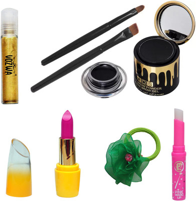 

Vozwa Golden Roll on Shimmer Powder, Gel eyeliner, lipstick, Pink Lips Magic and Band(Set of 5)