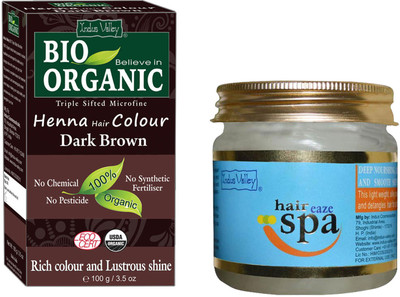 

Indus Valley Bio Organic Dark Brown Henna Hair Color with Hair Eaze Spa Combo Kit(Set of 2)