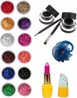 

Vozwa Colourful Sparkles Nail Art Glitter Powder 12 Pcs, Music Flower Gel Eyeliner, Lipstick and Band(Set of 15)