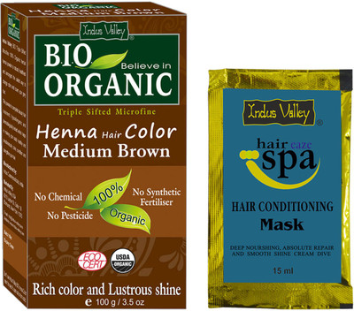 

Indus Valley Bio Organic Medium Brown Henna Hair Color with Free Hair Spa Sachet(Set of 2)