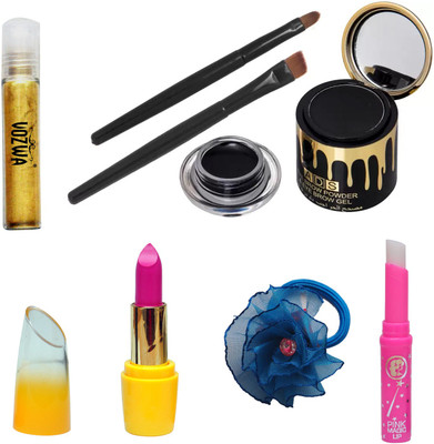 

Vozwa Golden Roll on Shimmer Powder, Gel eyeliner, lipstick, Pink Lips Magic and Band(Set of 5)