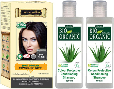 

Indus Valley 100% Organic Botanical Soft Black Ayurvedic Hair Color with 2 Set of Colour Protection Shampoo Combo Pack(Set of 3)