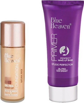 

Blue Heaven Cosmetics Oil Free Foundation - Natural Beige & Studio Perfection Face Primer(Set of 2)