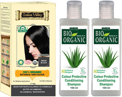 

Indus Valley 100% Organic Botanical Indus Black Chemical Free Hair Color with 2 Set of Colour Protection Shampoo Combo Pack(Set of 3)